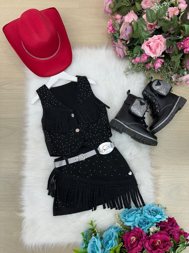 Conjunto Blogueirinha Boiadeira Maraisa Jeans Preto (CONJBLORAMRISAPRETO)