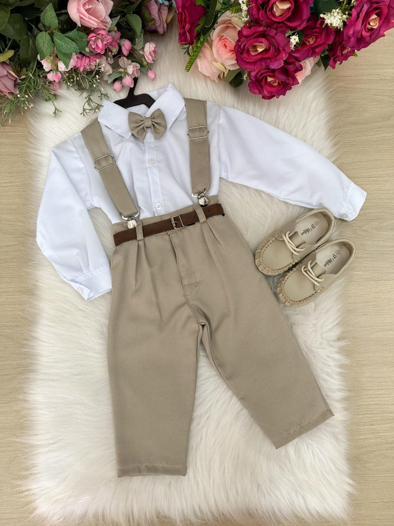 Conjunto Meninos Miss Cherry Leo Suspensorio Bege (CNJTMSSCHRLEOSPBG)