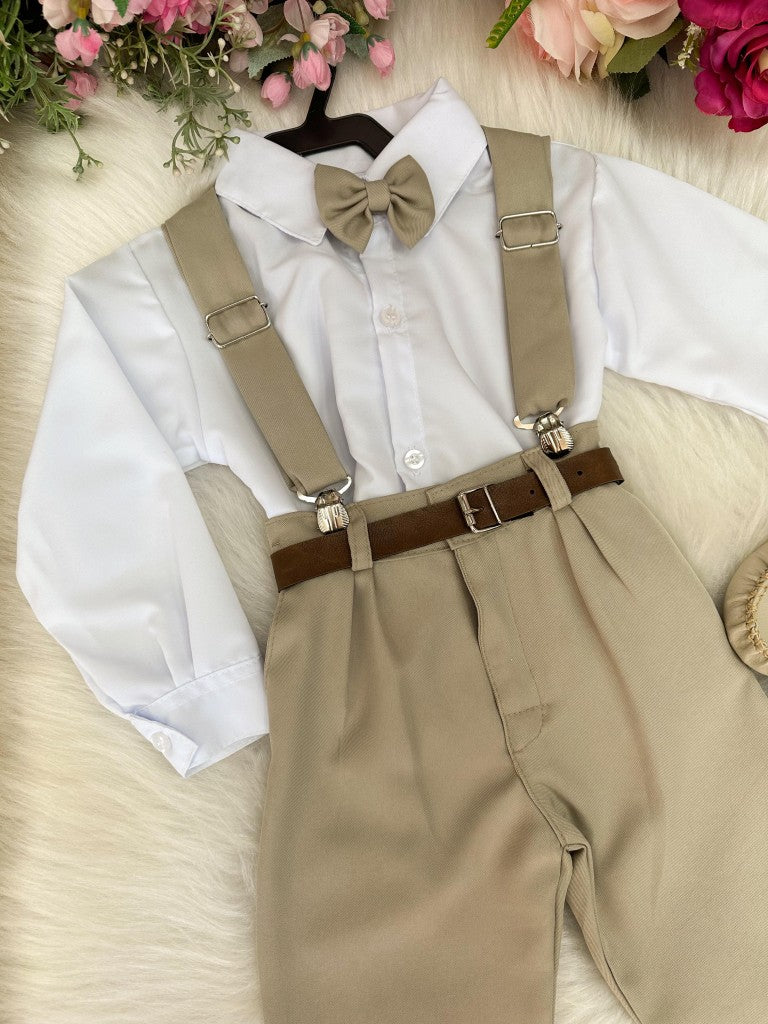 Conjunto Meninos Miss Cherry Leo Suspensorio Bege (CNJTMSSCHRLEOSPBG)