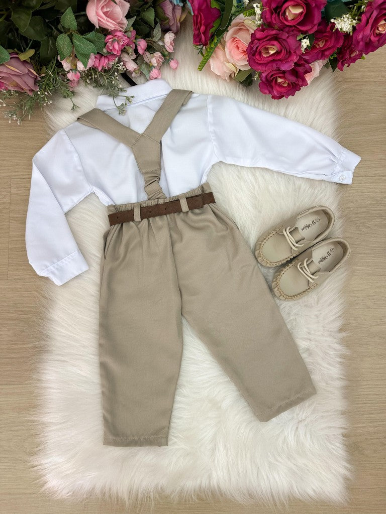 Conjunto Meninos Miss Cherry Leo Suspensorio Bege (CNJTMSSCHRLEOSPBG)
