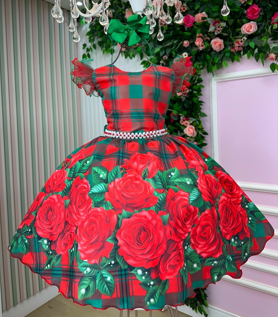 Vestido Marie Eduarda Floral Vermelho - Natal (VESTMRDRLLHONTAL)