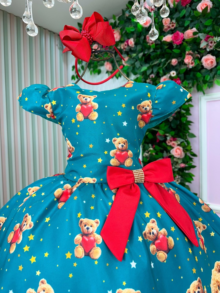 Vestido Marie Milena Ursinhos Verde - Natal (VESTMRIELENAVRDE)