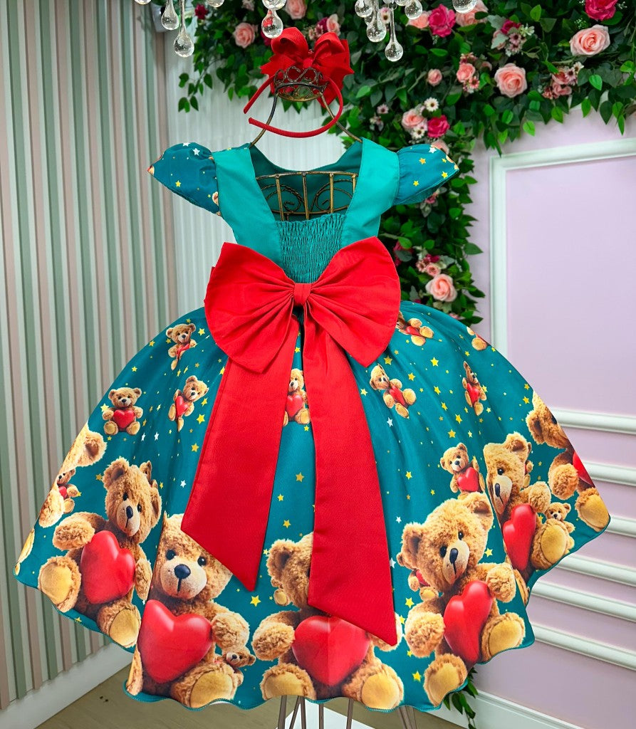 Vestido Marie Milena Ursinhos Verde - Natal (VESTMRIELENAVRDE)