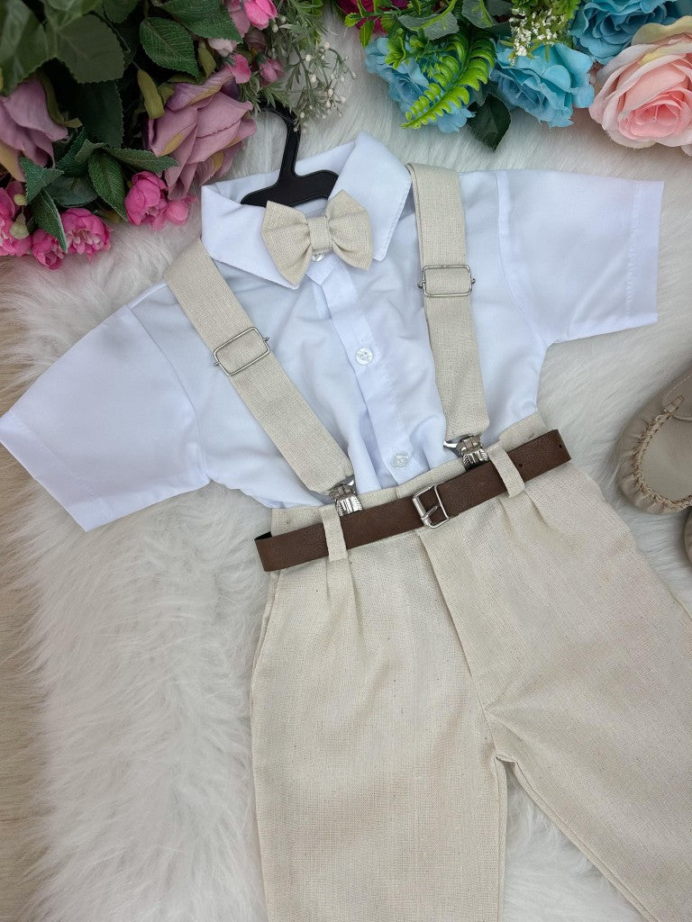 Conjunto Miss Cherry Suspensorio Luiz Linho Bege (CNJTMSSCHSPNLZLBG)