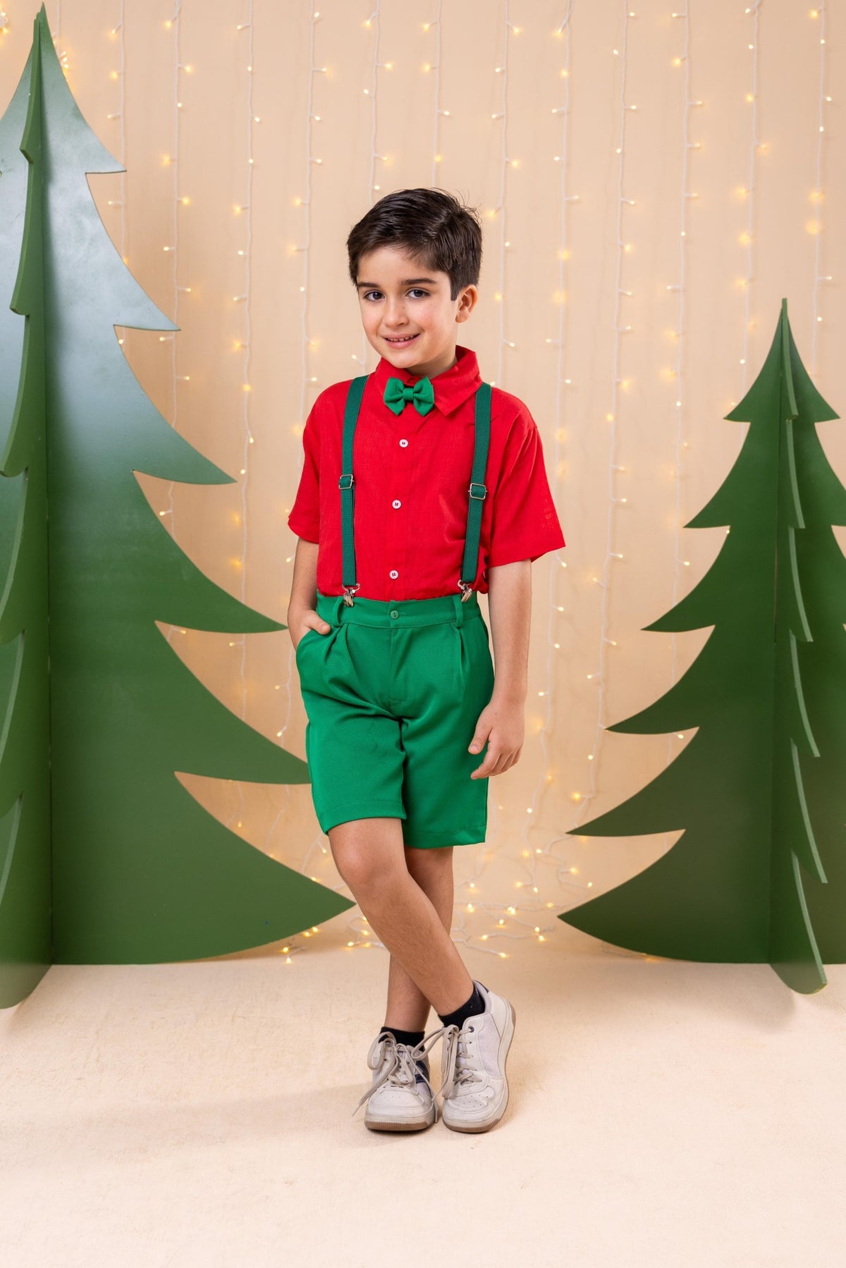 Conjunto Miss Cherry Henry Camisa Vermelha Suspensorio Verde (CONJMSCHRRVRMSUSPVRD)