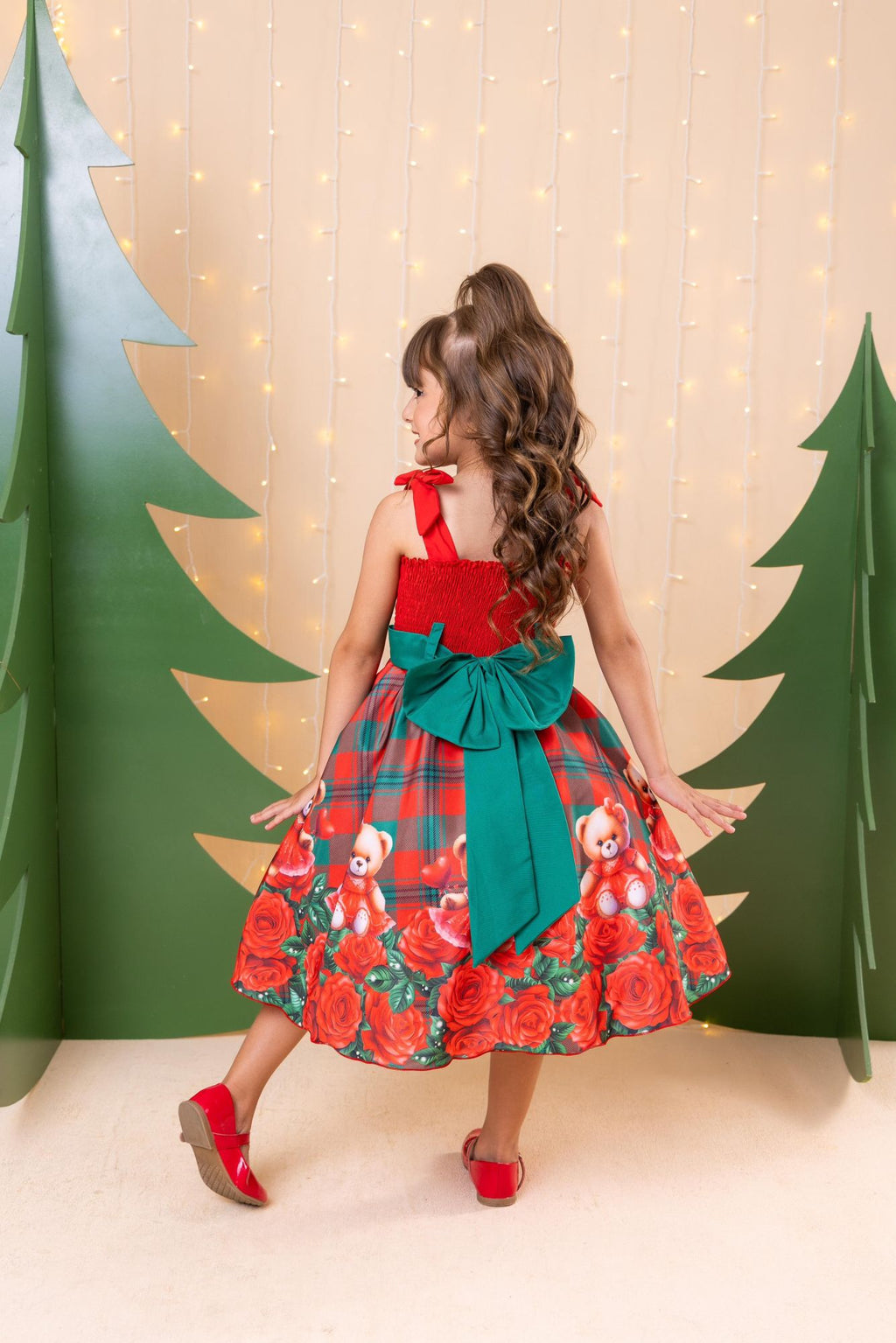 Vestido Marie Madeline Ursinho Xadrez Vermelho - Natal (VESTMRMDLURNVRMLXRZ)