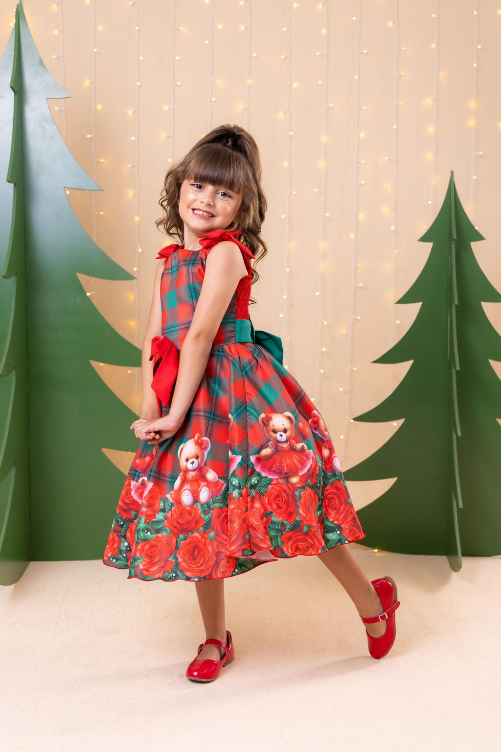 Vestido Marie Madeline Ursinho Xadrez Vermelho - Natal (VESTMRMDLURNVRMLXRZ)