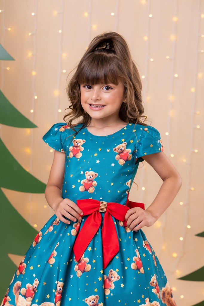 Vestido Marie Milena Ursinhos Verde - Natal (VESTMRIELENAVRDE)