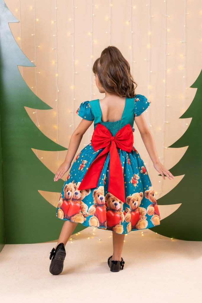 Vestido Marie Milena Ursinhos Verde - Natal (VESTMRIELENAVRDE)