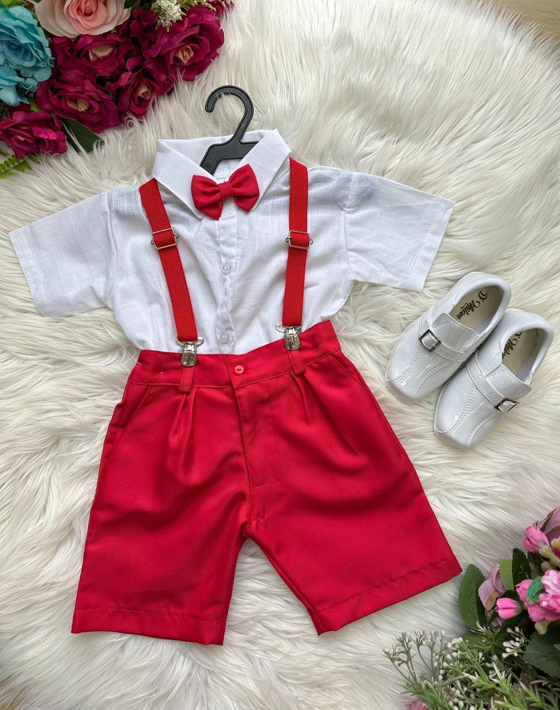 Conjunto Miss Cherry Henry Camisa Branca Suspensório Vermelho Modelo 2 (CNJTMCHCBSPVMDLO)