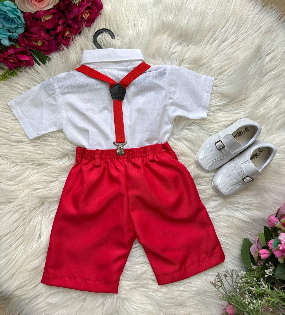 Conjunto Miss Cherry Henry Camisa Branca Suspensório Vermelho Modelo 2 (CNJTMCHCBSPVMDLO)