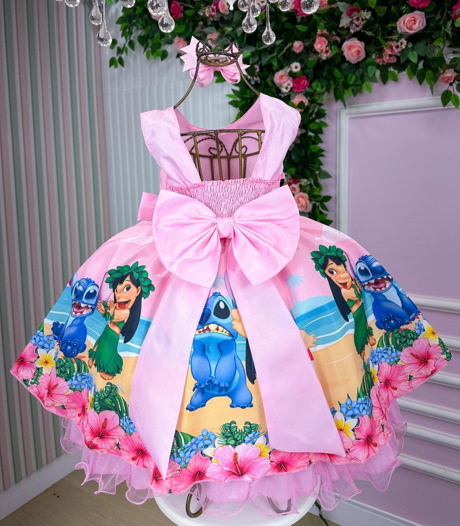 Vestido Infantil Temáticos Luxo Lilo e Stitch Rosa (VESTINFTMCLXSTCHRSA)