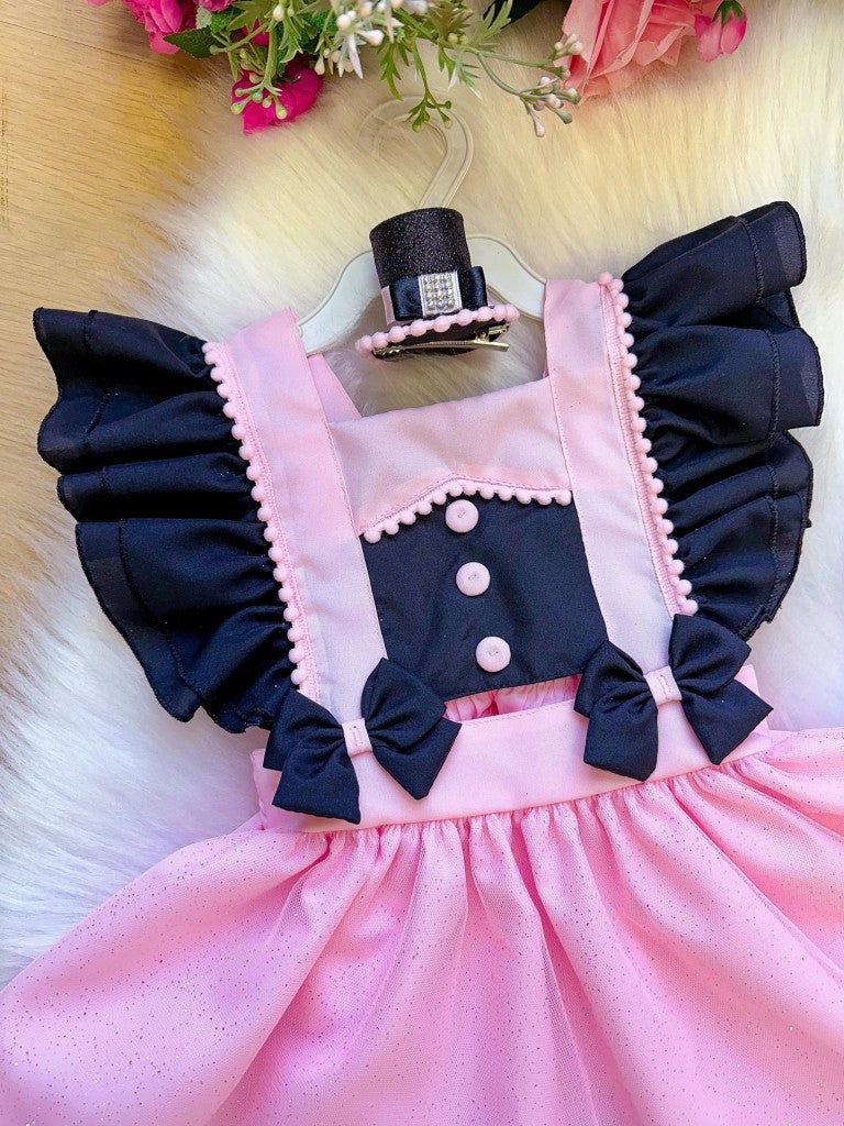 Romper/Vestido Princesa Belli Mundo Bita Rosa e Preto (RMPERVESTMBTARSPTO)