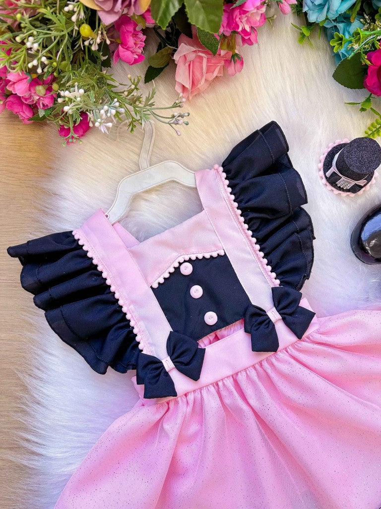 Romper/Vestido Princesa Belli Mundo Bita Rosa e Preto (RMPERVESTMBTARSPTO)