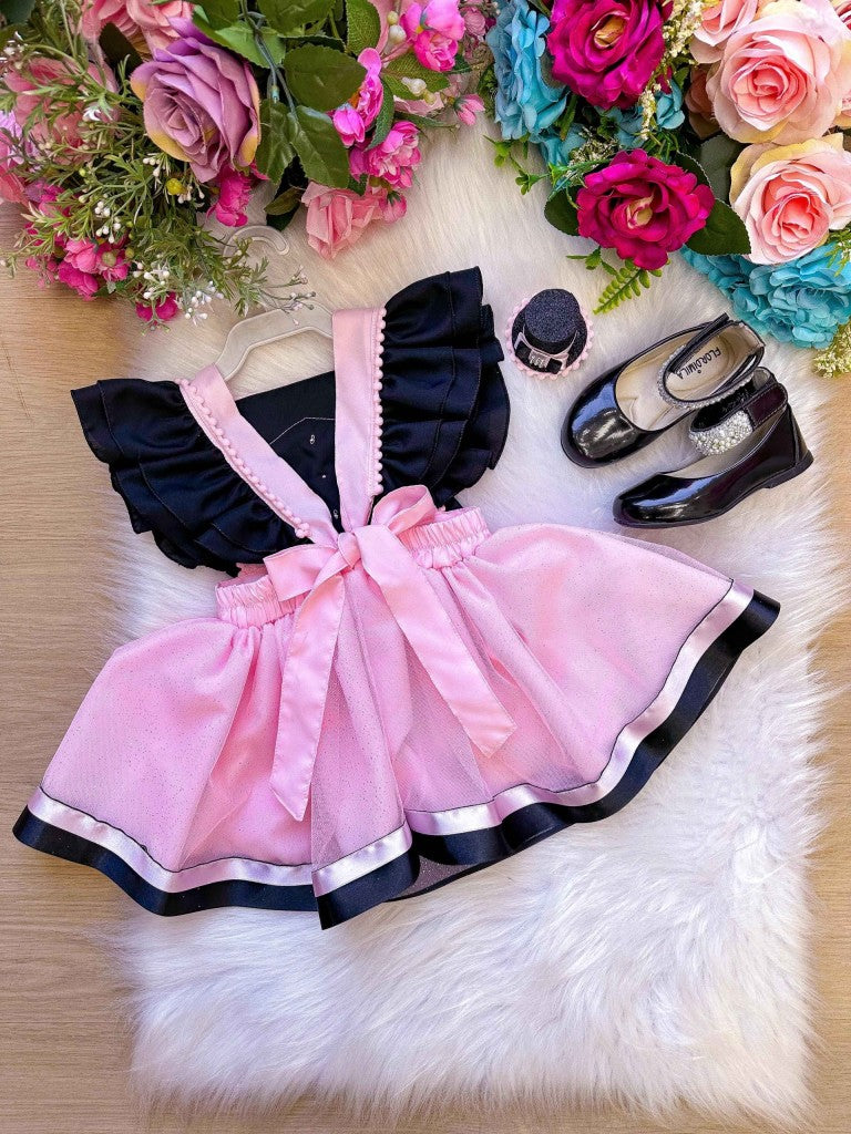 Romper/Vestido Princesa Belli Mundo Bita Rosa e Preto (RMPERVESTMBTARSPTO)