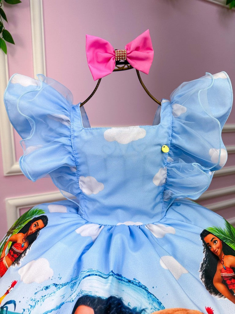 Vestido Infantil Princesa Moana Azul Bebe