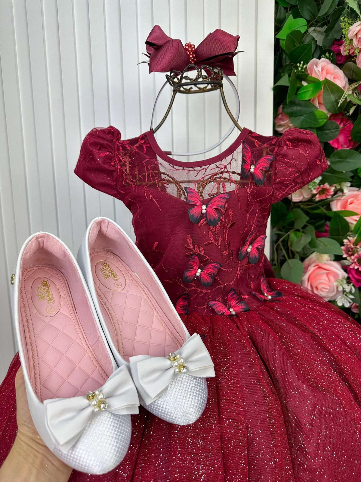 Vestido Vila Lele Longo Jardim Encantado Borboletas Marsala (VESTVLLLLNGJDENCBBMRL)
