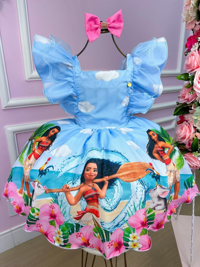 Vestido Infantil Princesa Moana Azul Bebe