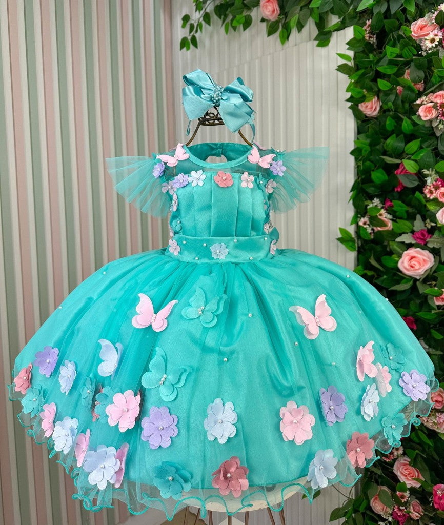 Vestido Marie Jardim Encantado Isis Luxinho Verde Tiffany (VESTMJMLXNHOVERDETFFNY)
