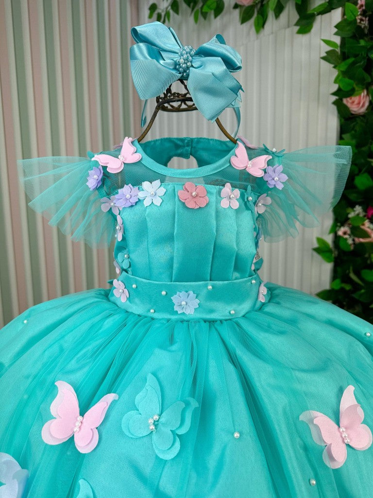 Vestido Marie Jardim Encantado Isis Luxinho Verde Tiffany (VESTMJMLXNHOVERDETFFNY)