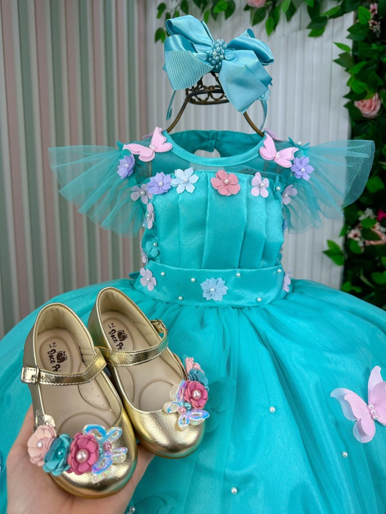 Vestido Marie Jardim Encantado Isis Luxinho Verde Tiffany (VESTMJMLXNHOVERDETFFNY)