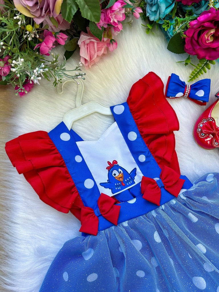 Romper Vestido Tematico Galinha Pintadinha Azul E Vermelho