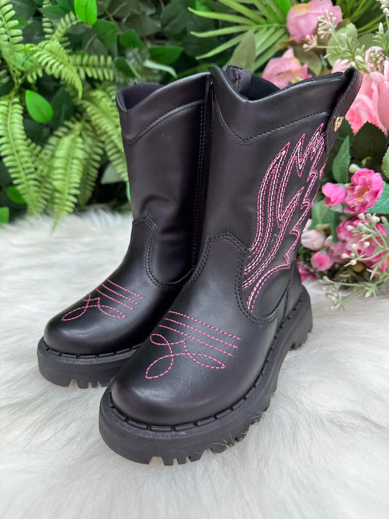 Bota Nilqi Texana Isabella Preto e Pink (BTNLTXNISAPRTPNK)
