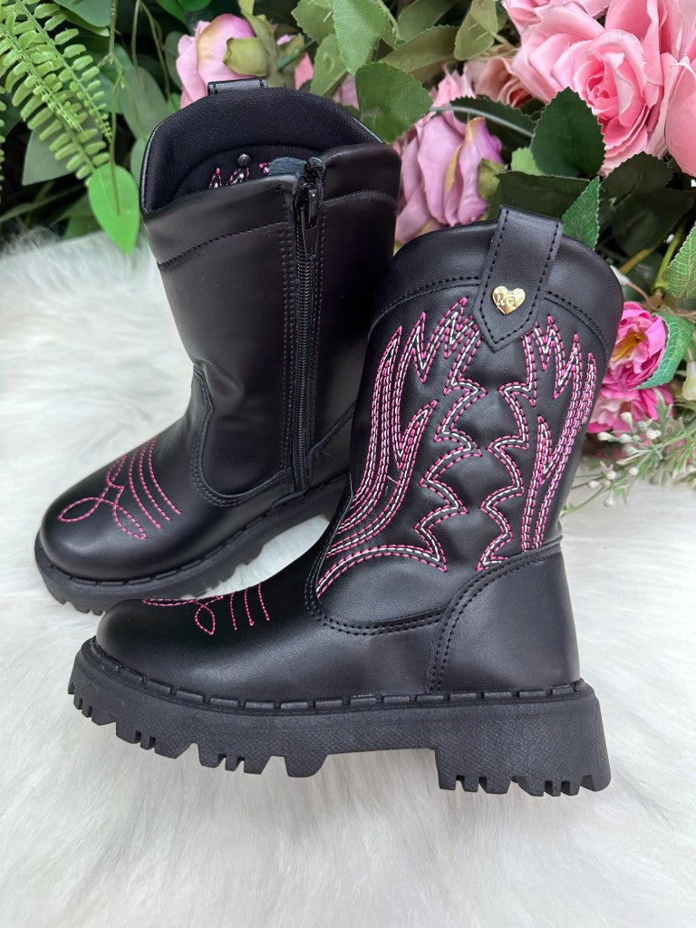 Bota Nilqi Texana Isabella Preto e Pink (BTNLTXNISAPRTPNK)