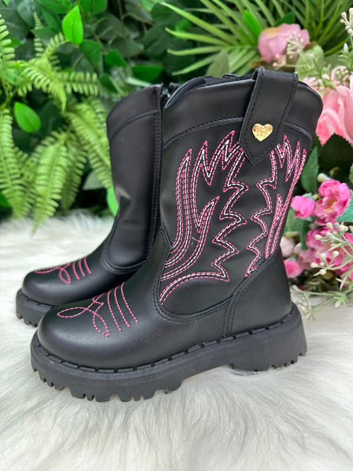 Bota Nilqi Texana Isabella Preto e Pink (BTNLTXNISAPRTPNK)
