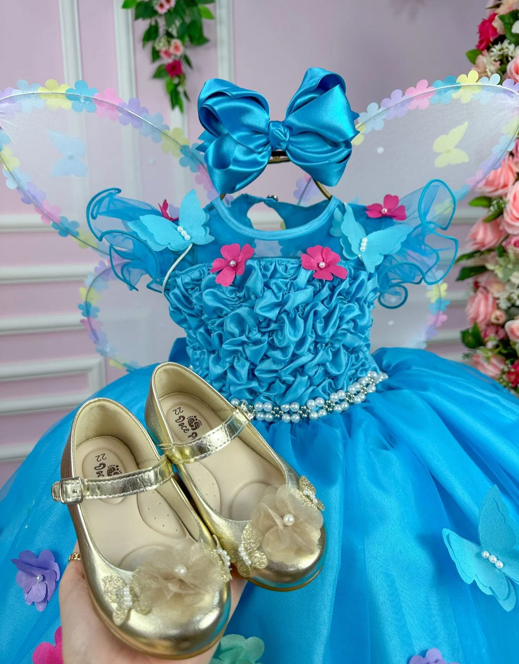 Vestido Princesa Belli Bia Jardim Encantado Azul Tiffany (VESTPRINCBLLJRDENCAZLTFF)