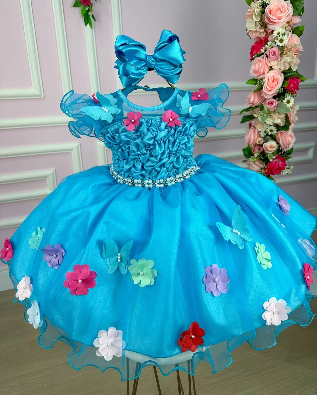 Vestido Princesa Belli Bia Jardim Encantado Azul Tiffany (VESTPRINCBLLJRDENCAZLTFF)
