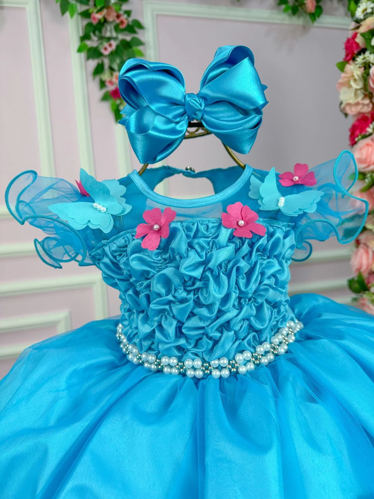 Vestido Princesa Belli Bia Jardim Encantado Azul Tiffany (VESTPRINCBLLJRDENCAZLTFF)