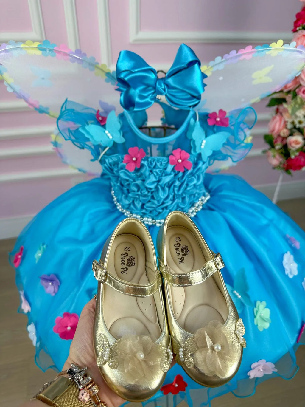 Vestido Princesa Belli Bia Jardim Encantado Azul Tiffany (VESTPRINCBLLJRDENCAZLTFF)