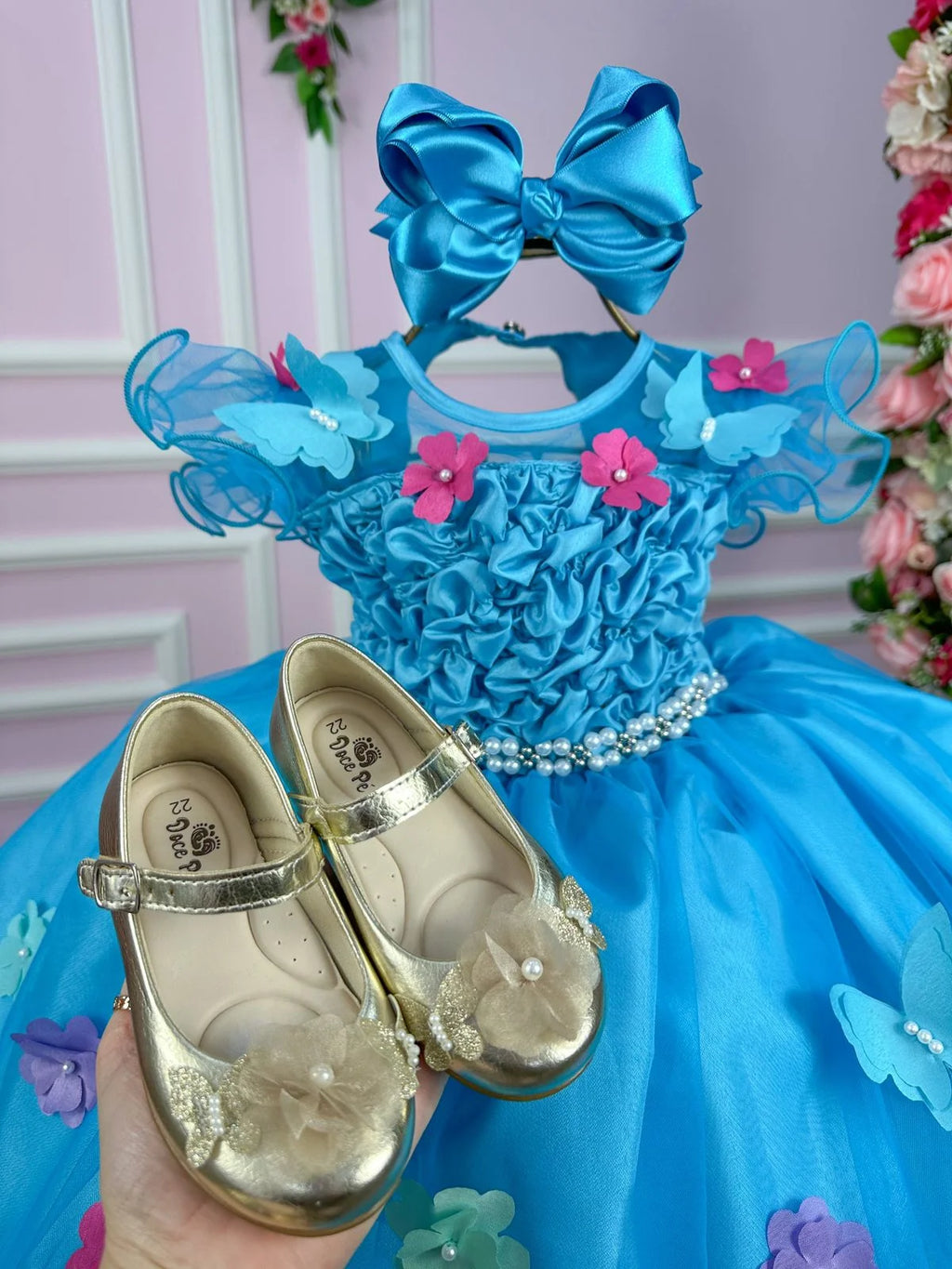 Vestido Princesa Belli Bia Jardim Encantado Azul Tiffany (VESTPRINCBLLJRDENCAZLTFF)