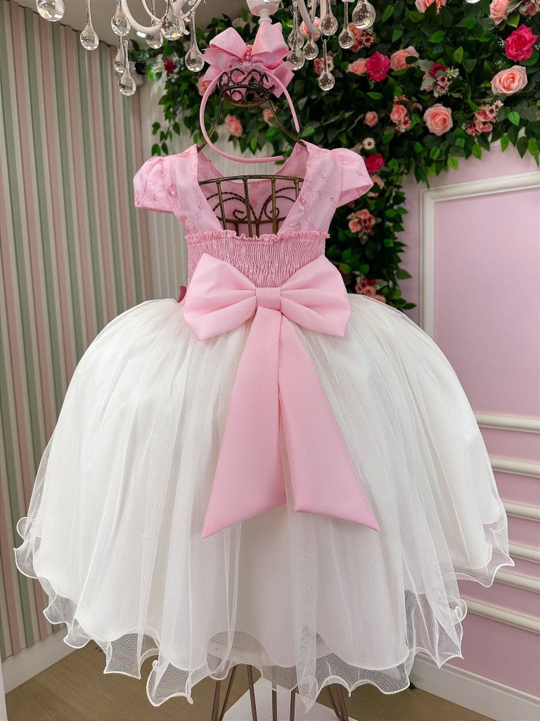 Vestido Infantil Juvenil Midi Vila Lele Sabrina Rosa Bebê e Off - Festa