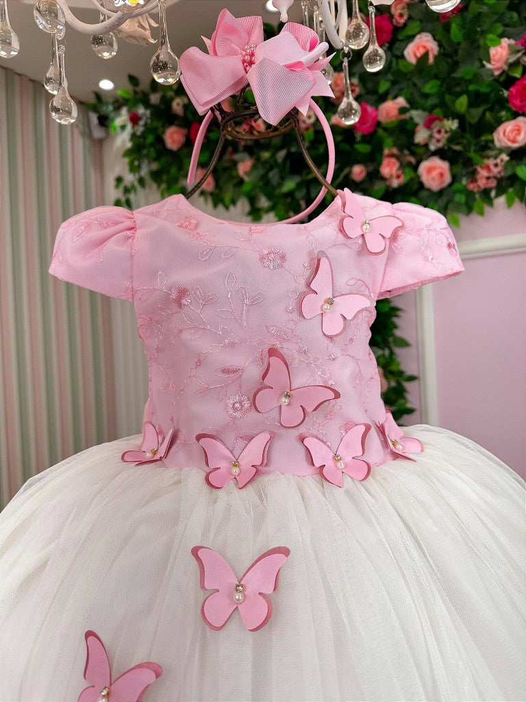 Vestido Infantil Juvenil Midi Vila Lele Sabrina Rosa Bebê e Off - Festa