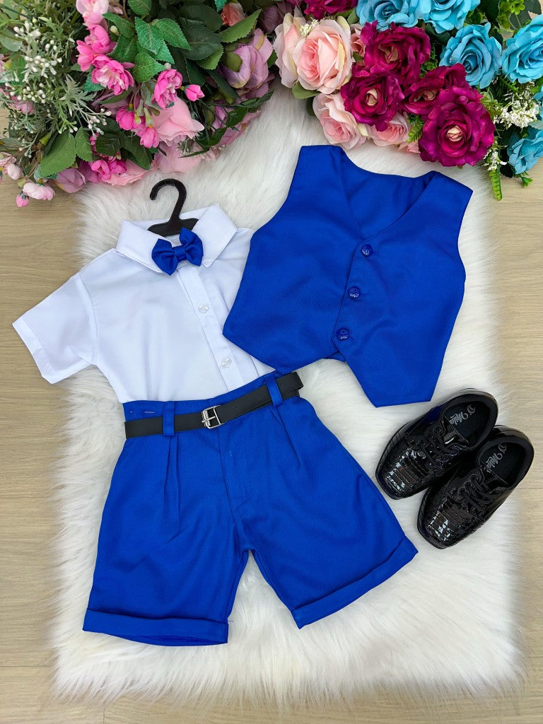 Conjunto Social Miss Cherry Leandro Colete Azul Royal