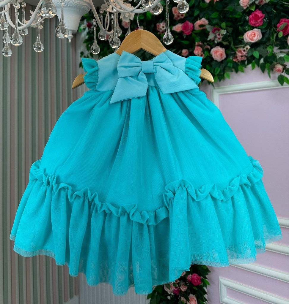 Vestido Vila Lele Jardim das Borboletas Liz Verde Tiffany