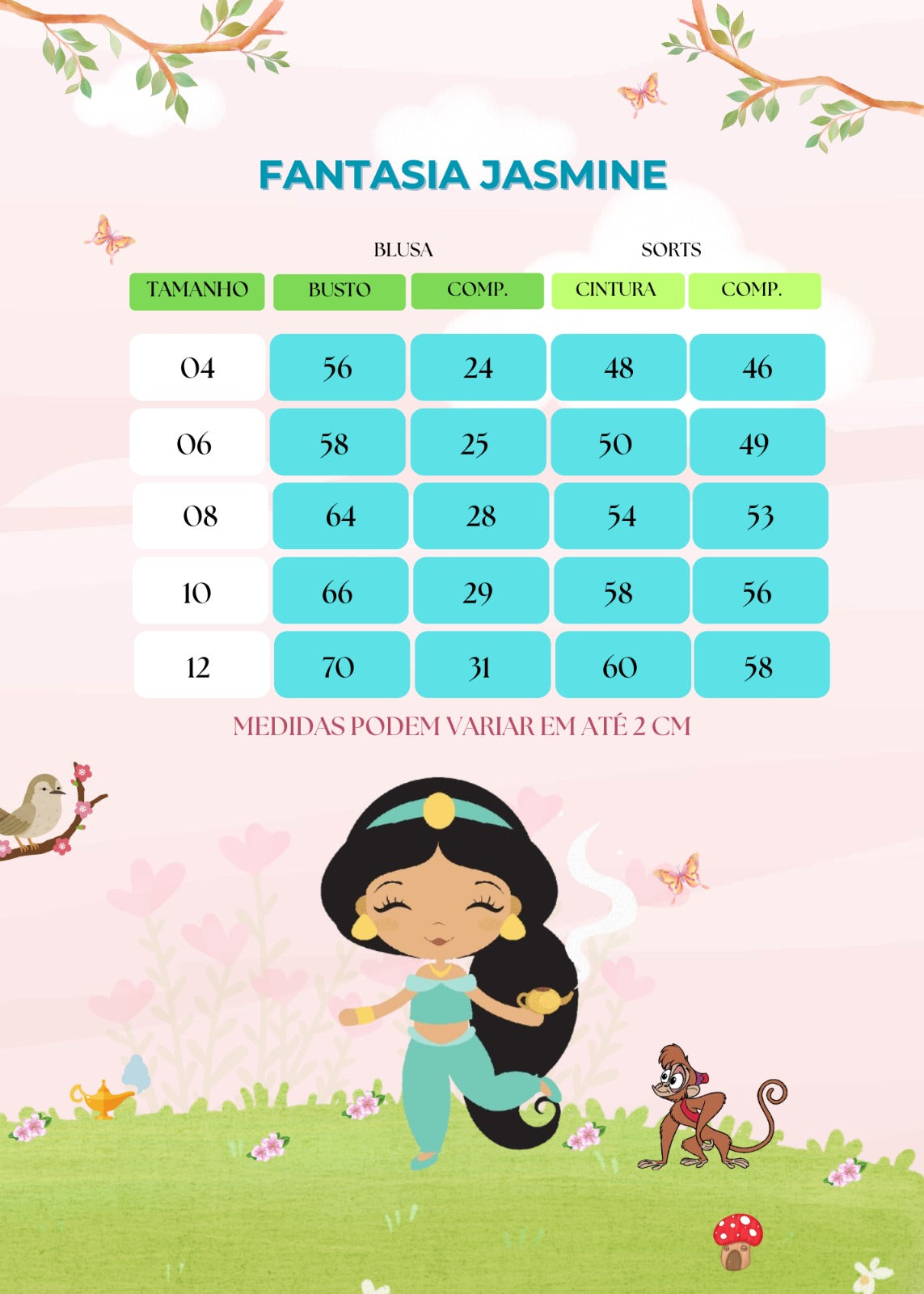 Fantasia Princesa Belli Princesa Jasmine Rosa (FNTSPRINBLJSMRSA)