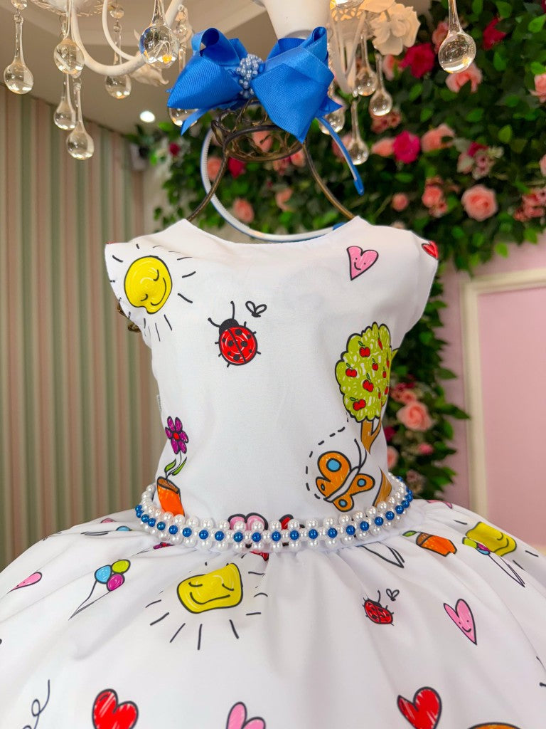 Vestido Marie Lapis Aquarela ABC Branco e Azul Royal (VESTMRILPSABCAZLM)