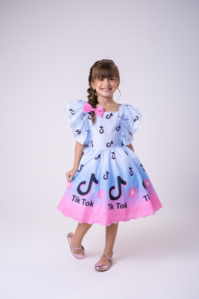 Vestido Infantil TemaTik Tok Azul Bebe