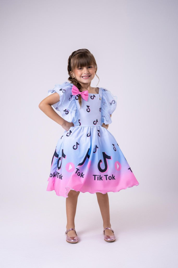 Vestido Infantil TemaTik Tok Azul Bebe