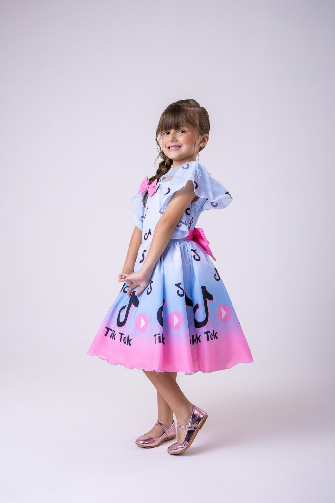 Vestido Infantil TemaTik Tok Azul Bebe