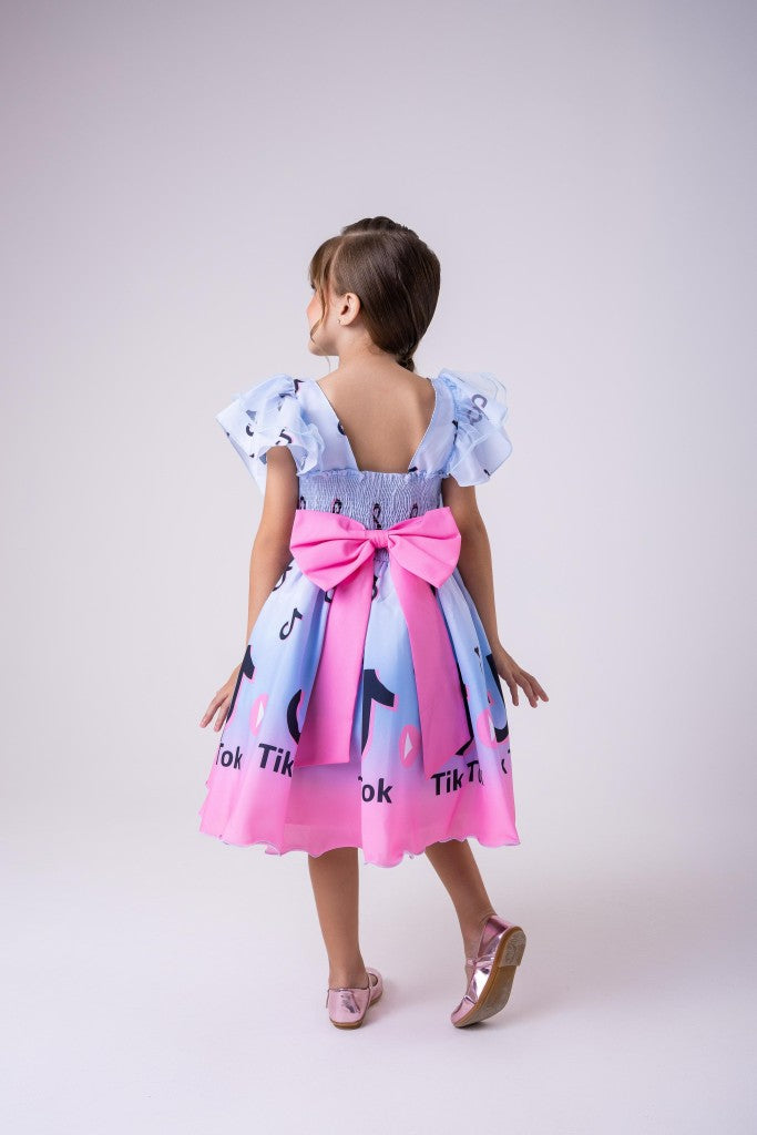 Vestido Infantil TemaTik Tok Azul Bebe