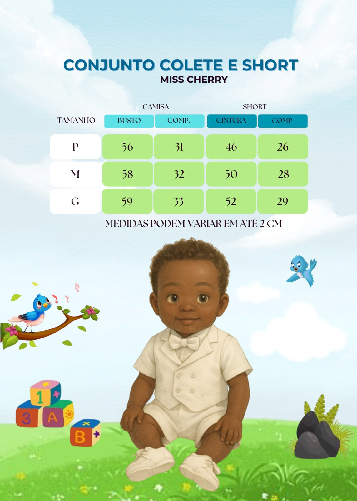 Conjunto Miss Cherry Meninos Bebe Felipe Shorts Branco (CNJTMSCHRMNBBFLPBRC)