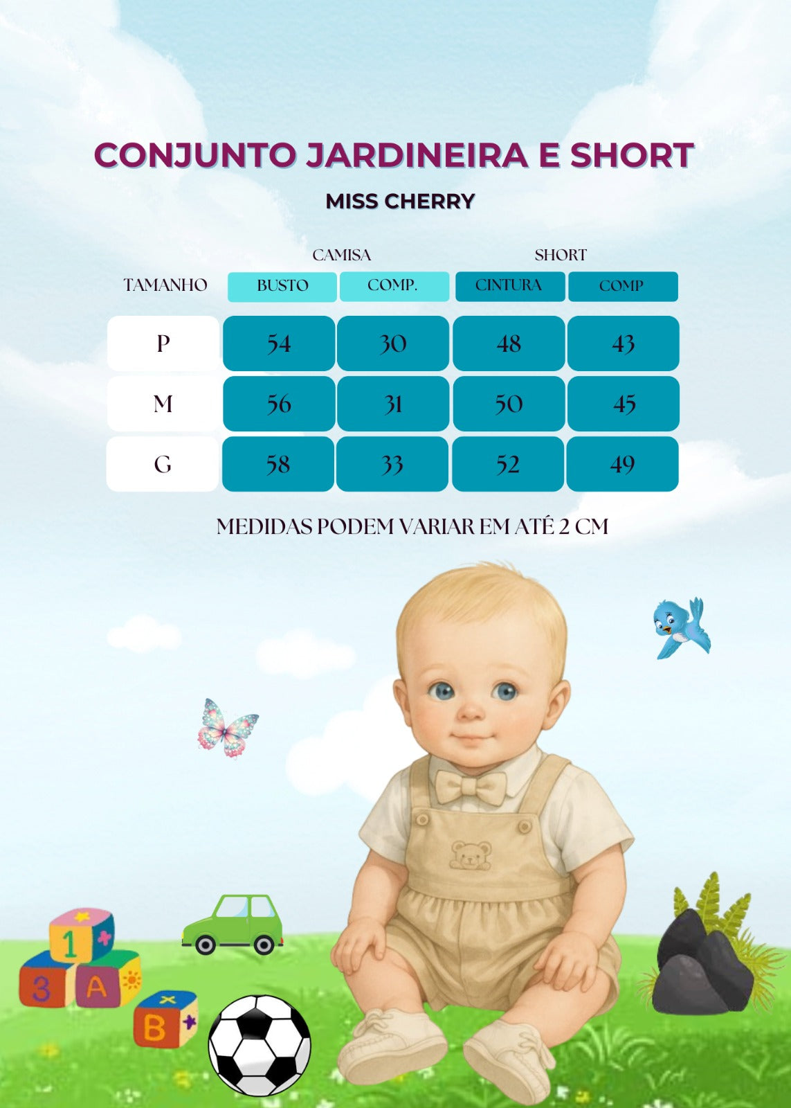 Conjunto Miss Cherry Meninos Bebe Theo Branco (CNJTMSCHRMMBBTBRNC)