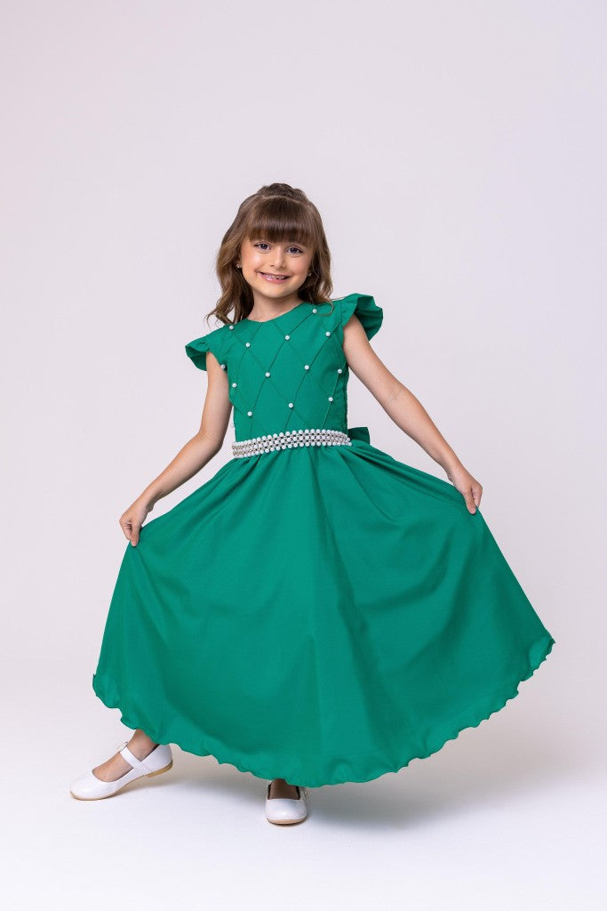 Vestido Ysa Kids Ariane Longo Verde Bandeira (VESTYSKDSARNLGNVRDBND)