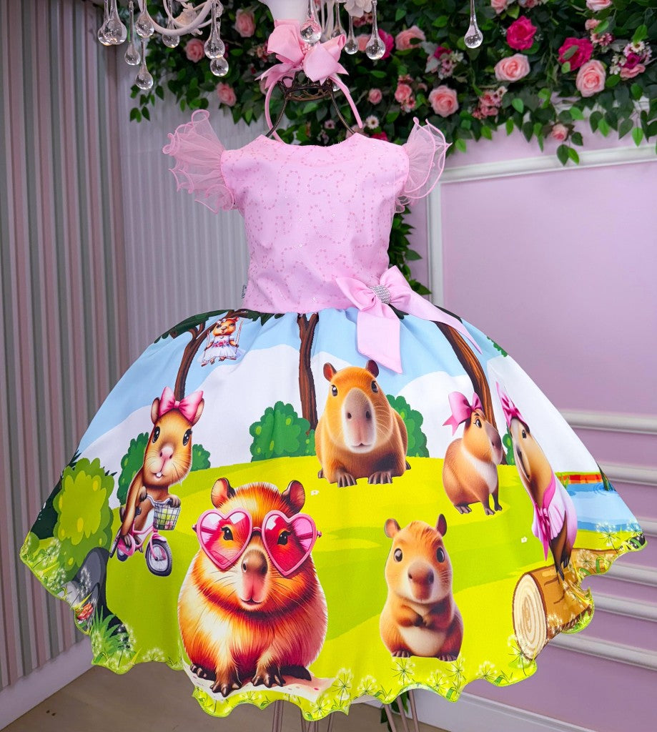 Vestido Infantil Bebê Menina Temático Capivara