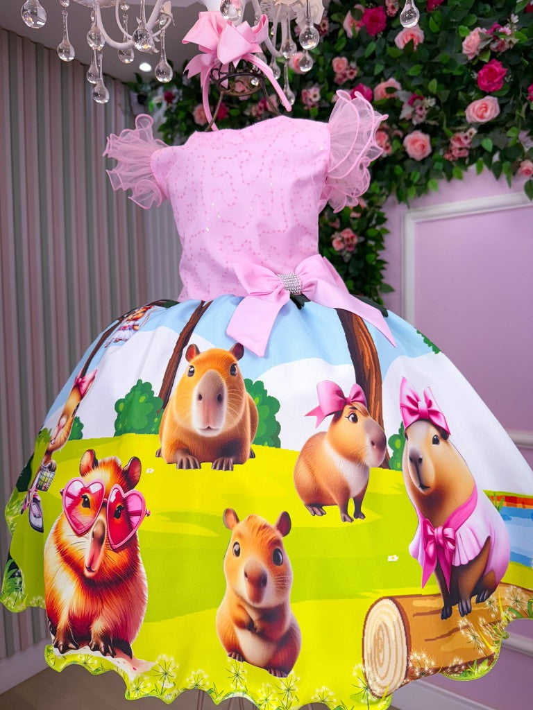 Vestido Infantil Bebê Menina Temático Capivara