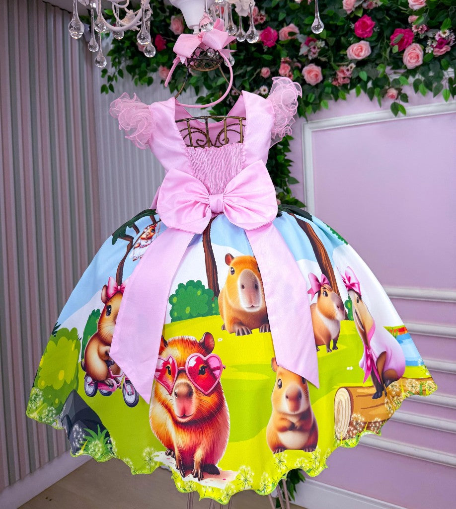 Vestido Infantil Bebê Menina Temático Capivara